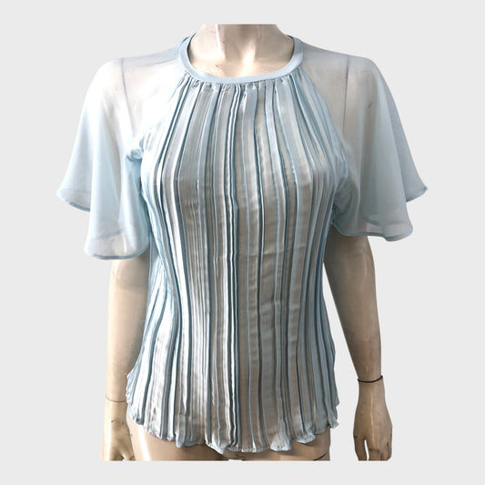 RIVER ISLAND Blue short sleeve pleated hybrid top UK 6