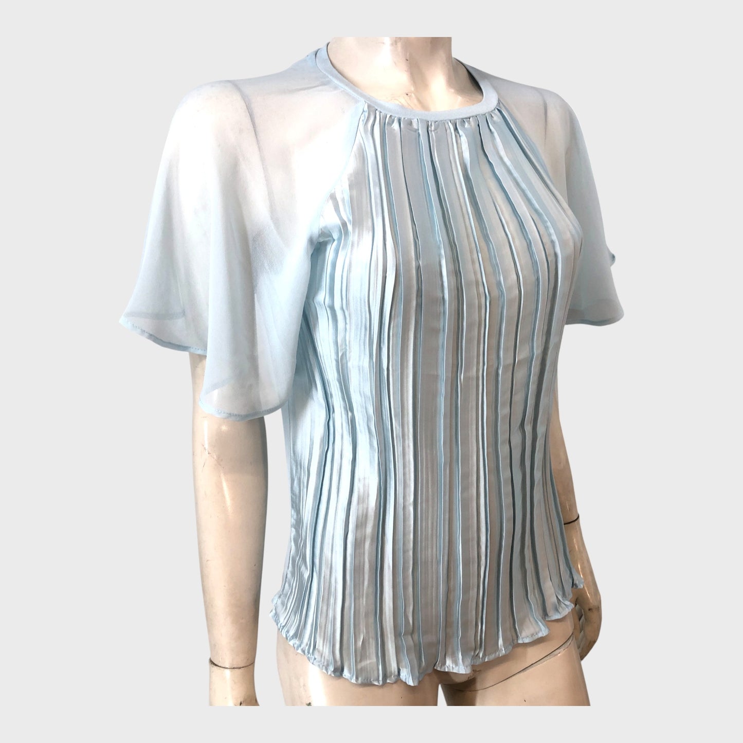 RIVER ISLAND Blue short sleeve pleated hybrid top UK 6