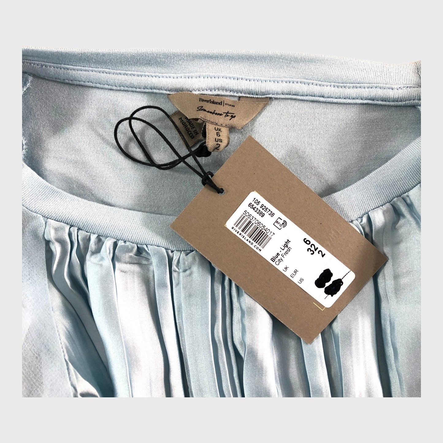 RIVER ISLAND Blue short sleeve pleated hybrid top UK 6