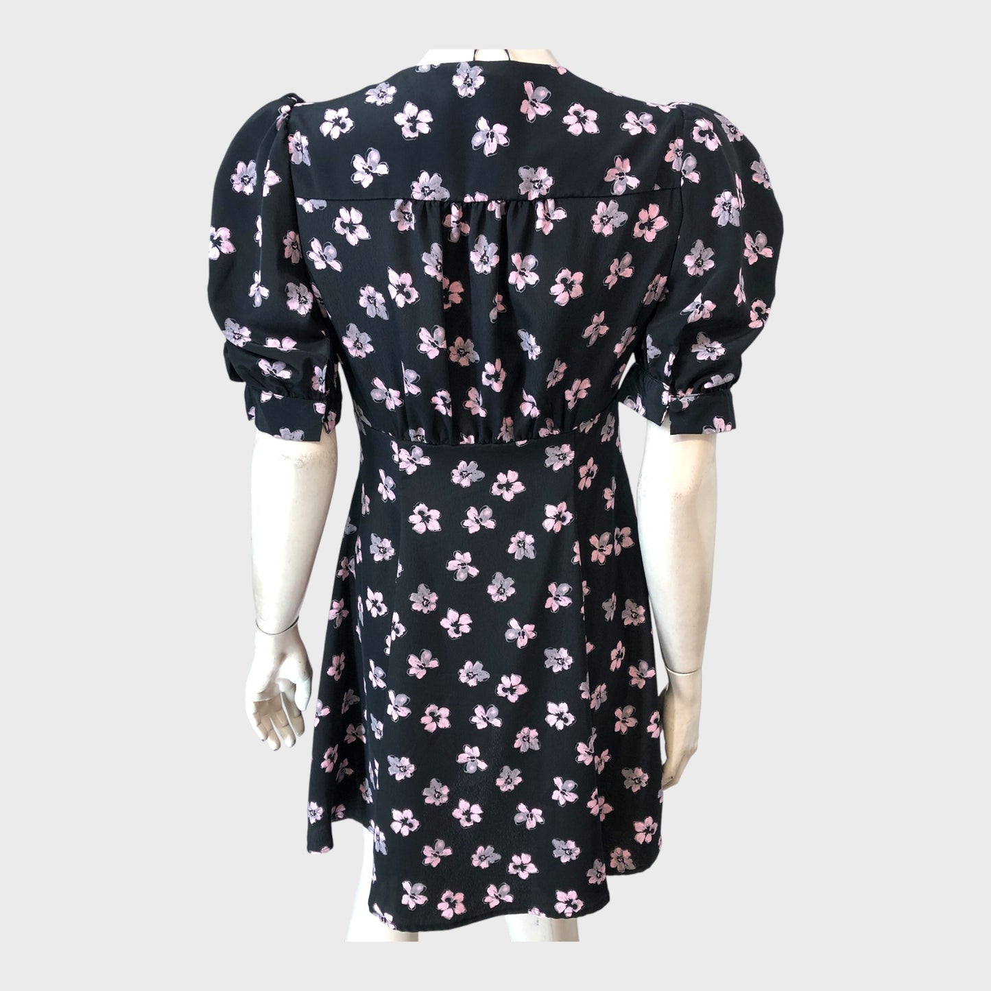 RIVER ISLAND Floral tie front swing mini dress in black