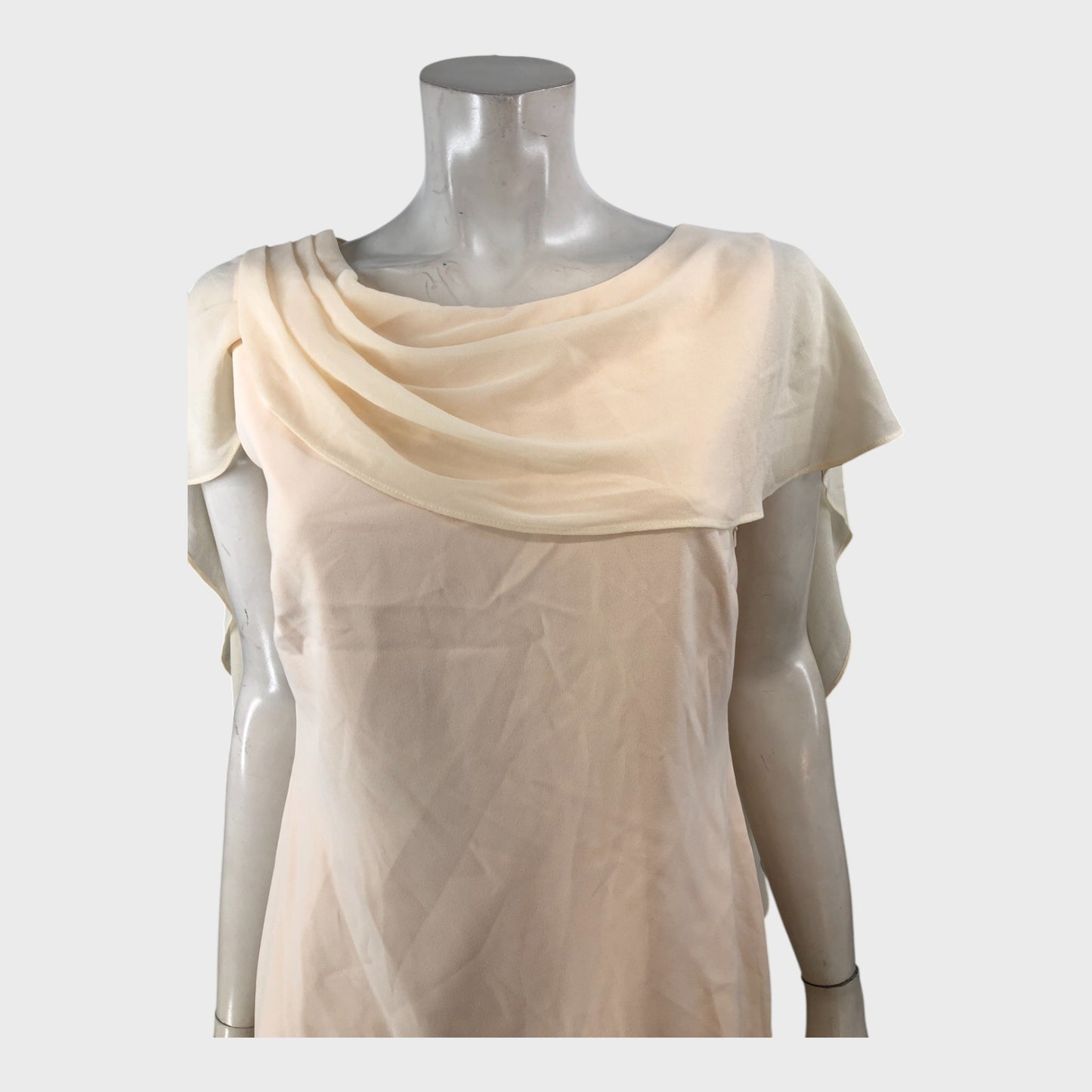 Jacques Vert Beige Chiffon Dress - Size 10