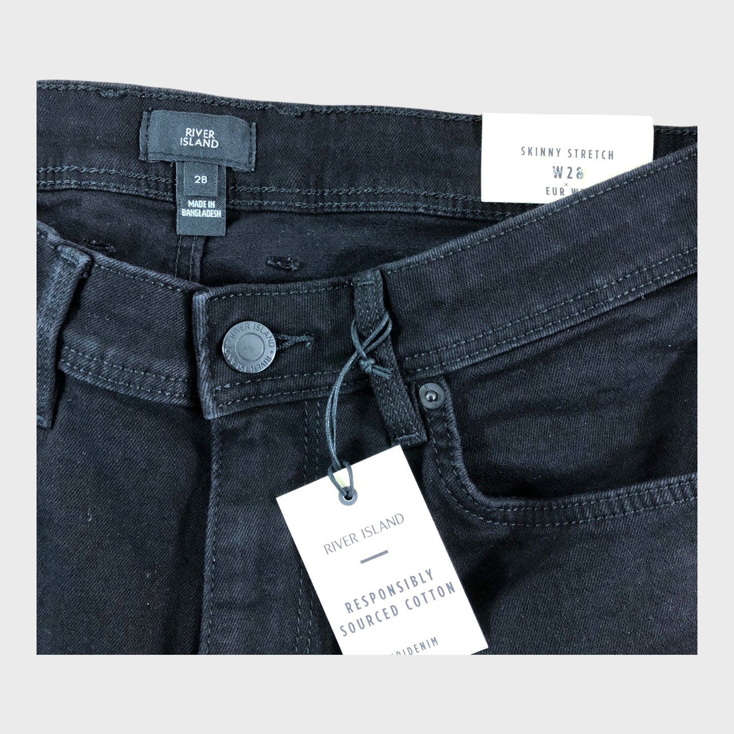 RIVER ISLAND Men's Black Skinny stretch denim shorts W 28