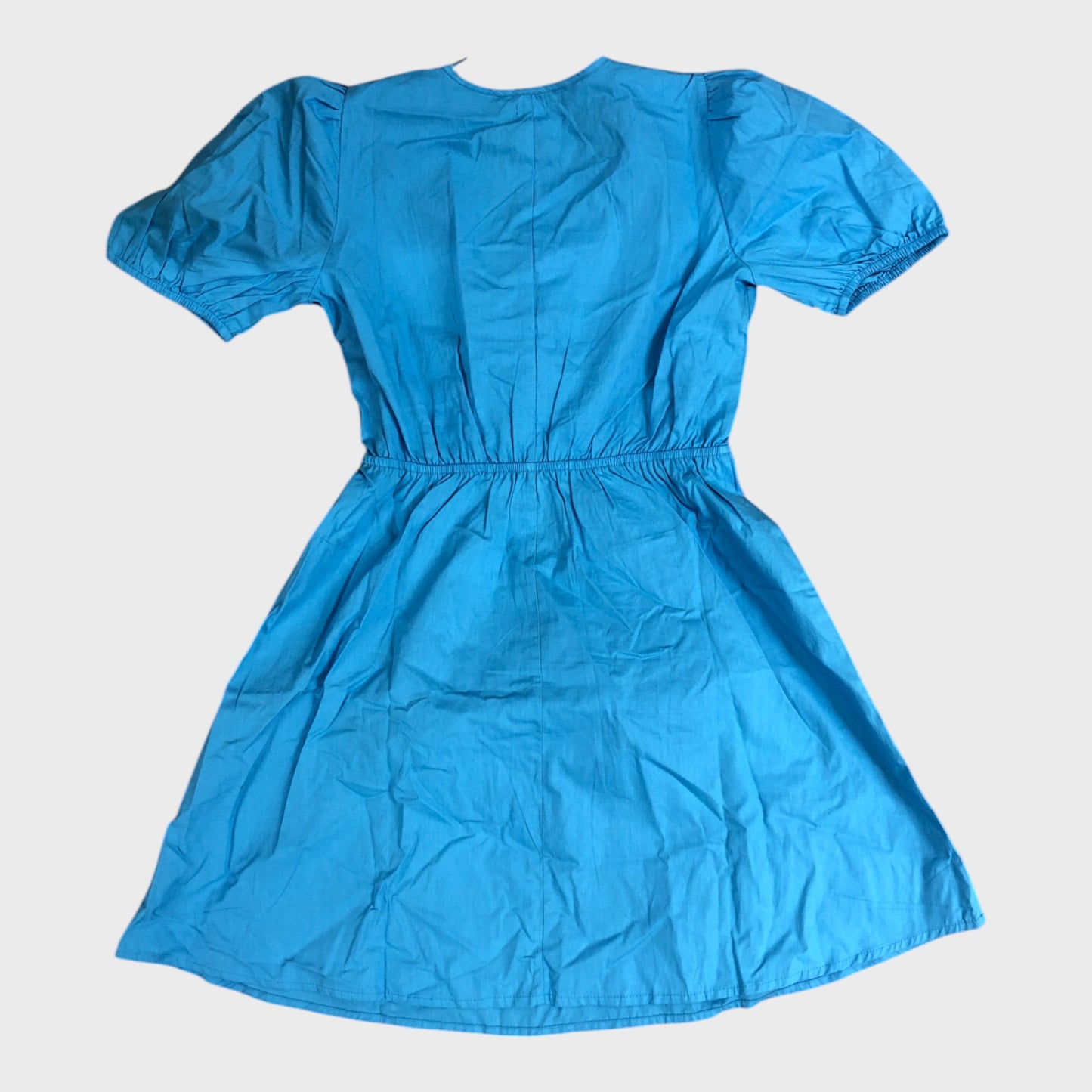 RIVER ISLAND Blue Puff Sleeve Wrap Dress Women Knee Length Cotton Blend