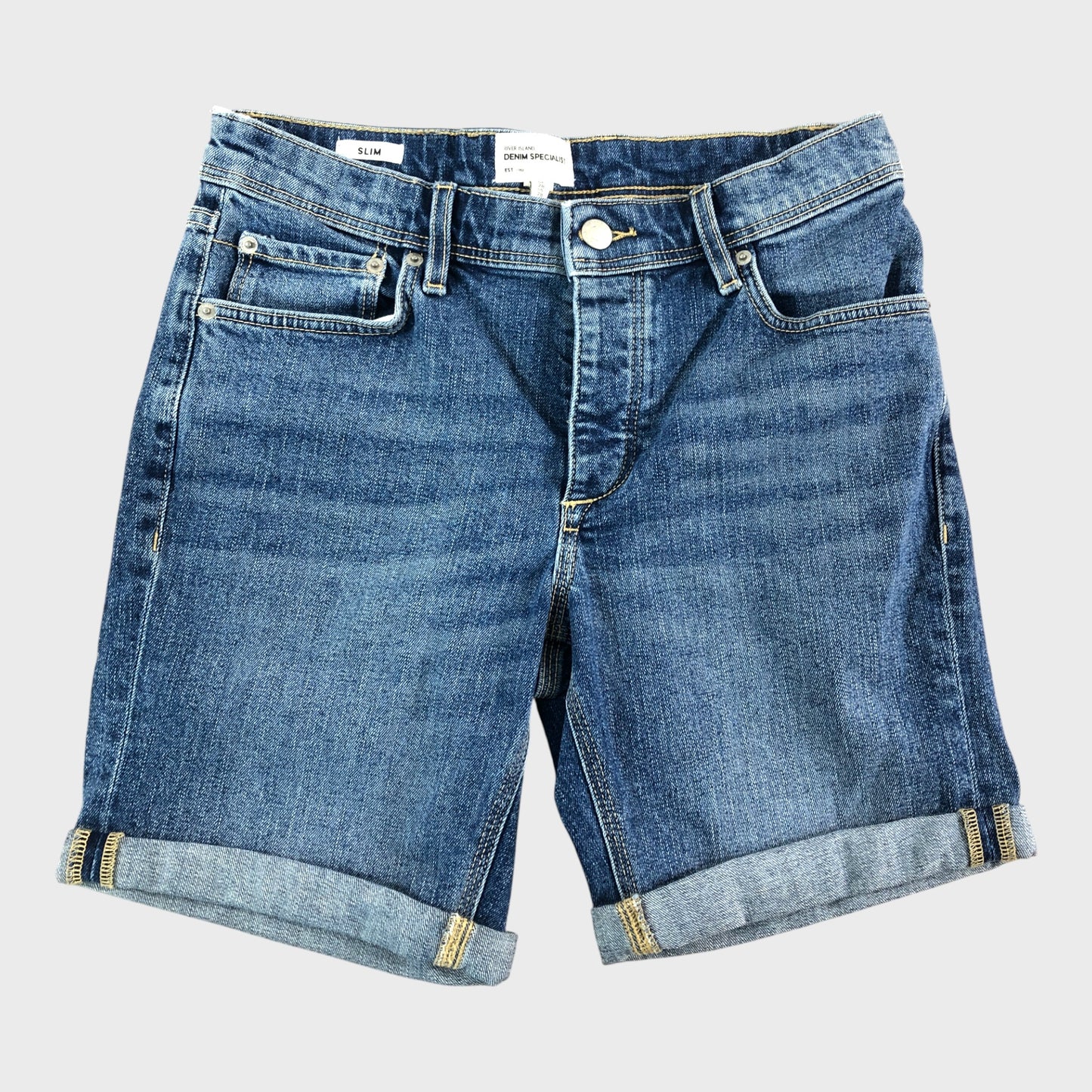 RIVER ISLAND Men's Blue Denim Slim Shorts W28