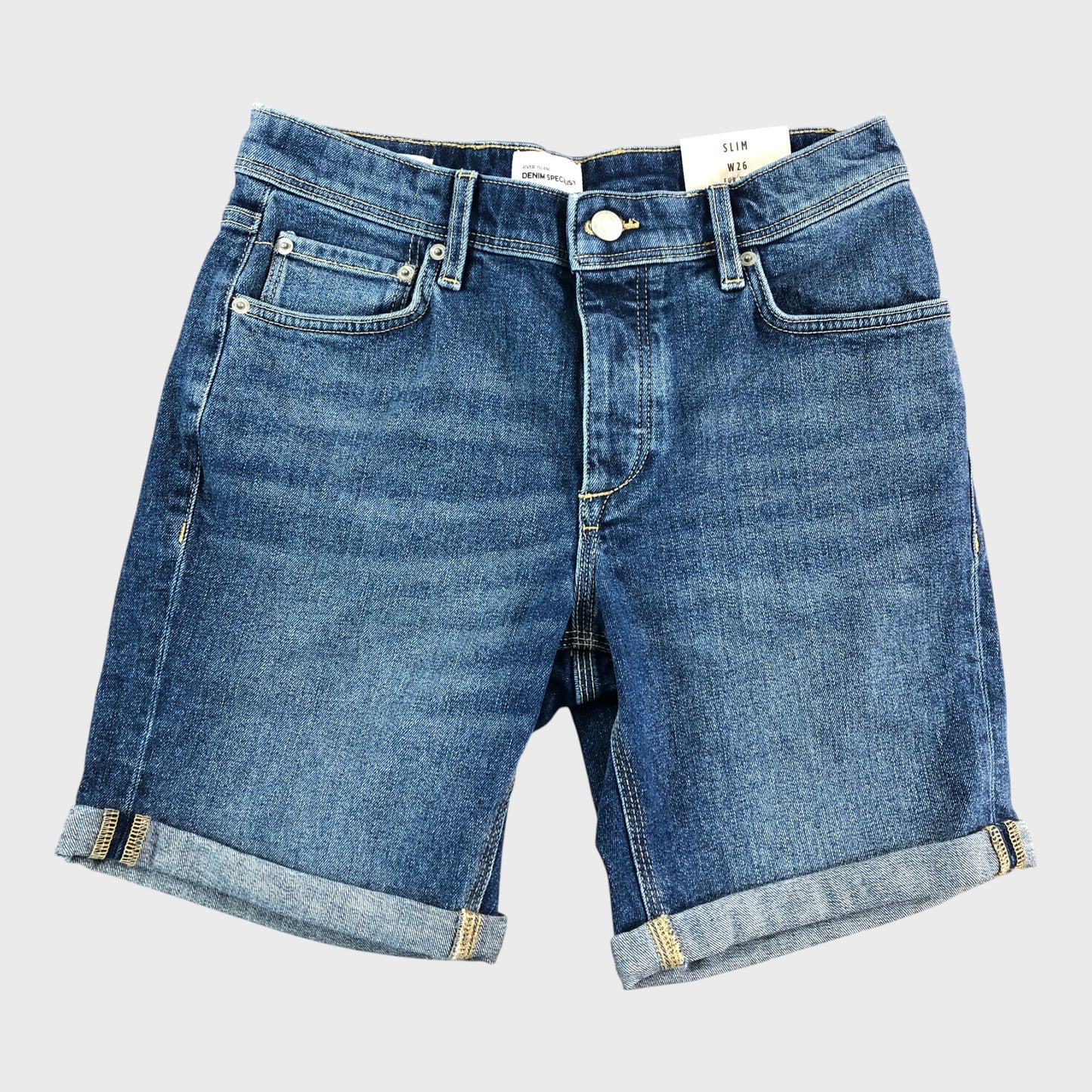 RIVER ISLAND Blue Denim Slim Shorts W26