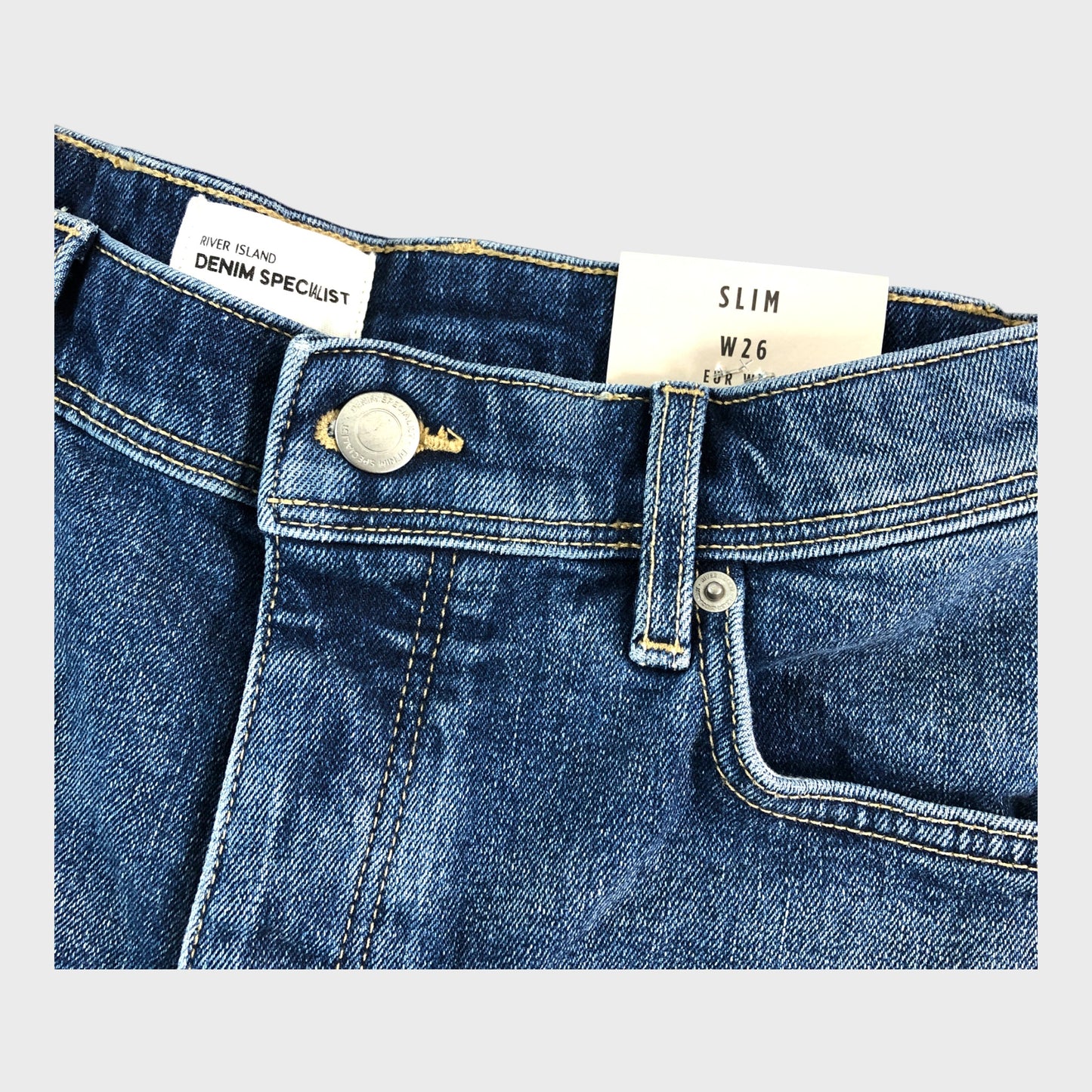 RIVER ISLAND Blue Denim Slim Shorts W26