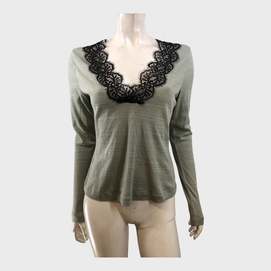 Branded Khaki Lace Top - Size 8