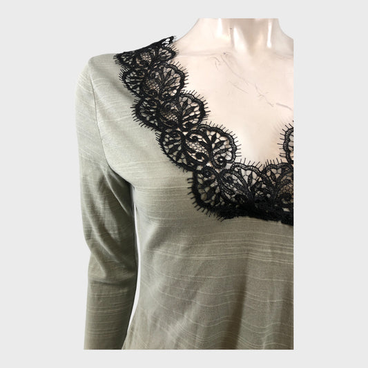 Branded Khaki Lace Top - Size 8