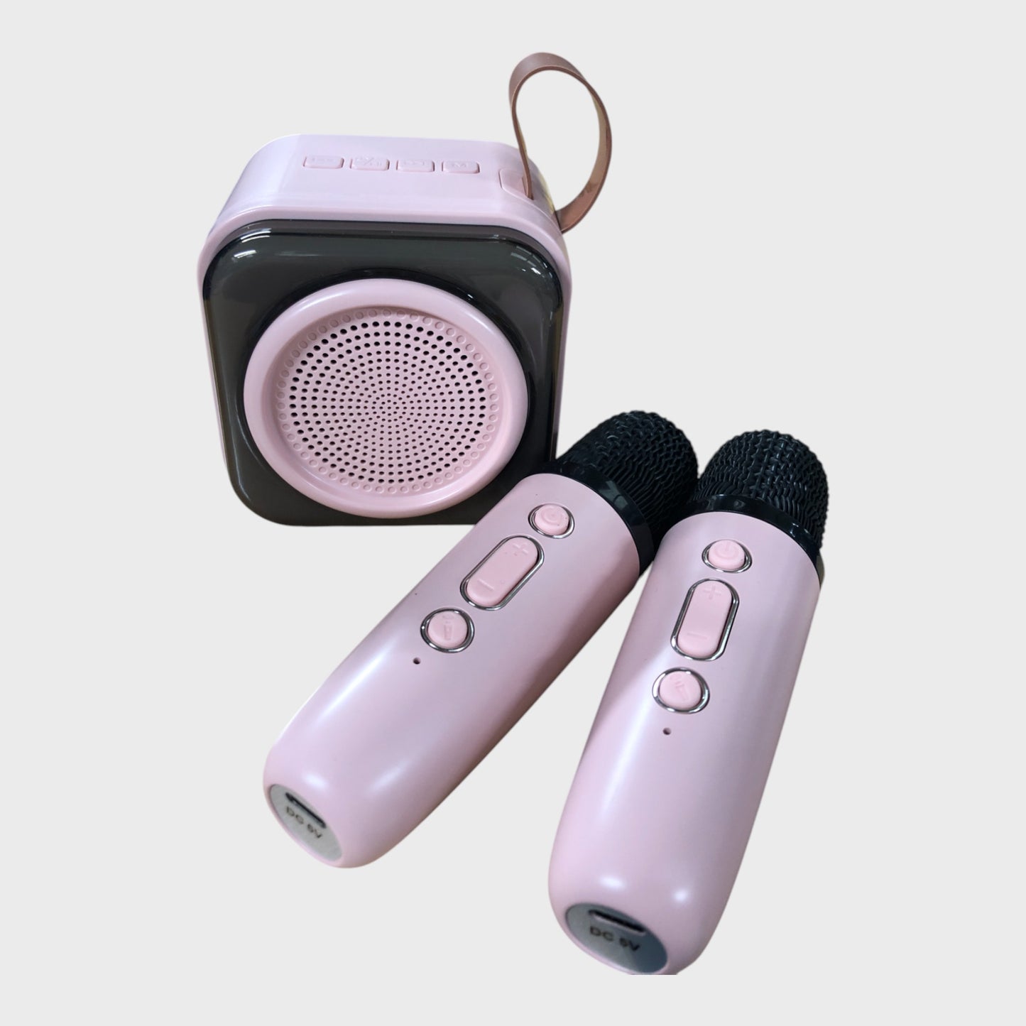 K22 Kids Mini Karaoke Machine All-in-One System Wireless 2 Mic LED Effects Pink