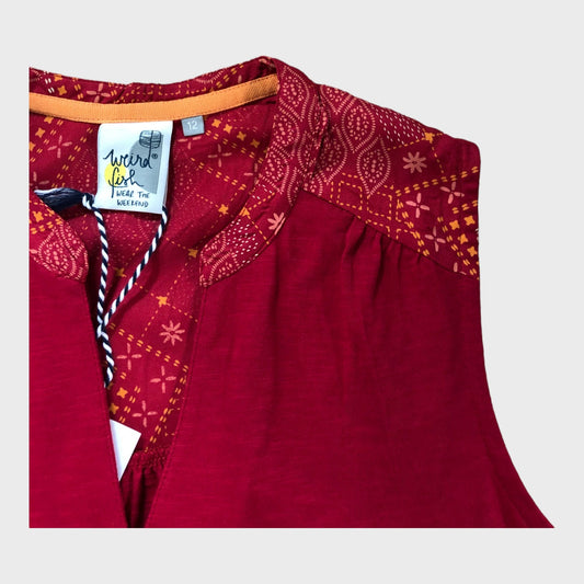 Organic Cotton Red Vest with Geometric Print