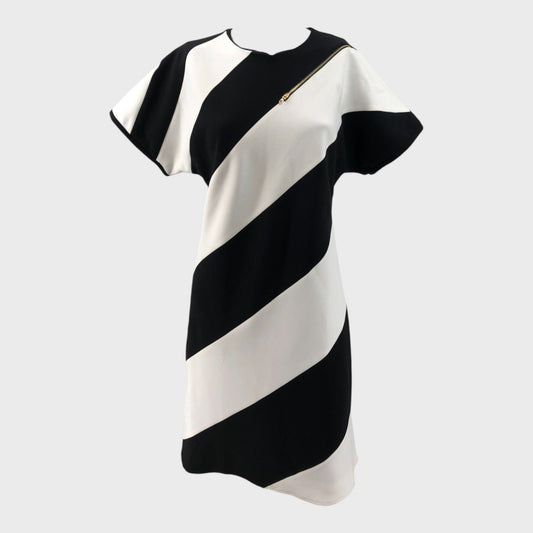 Black & White Asymmetric Stripe Midi Dress