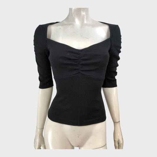 Branded Black Sweetheart Neck Top - Size 8