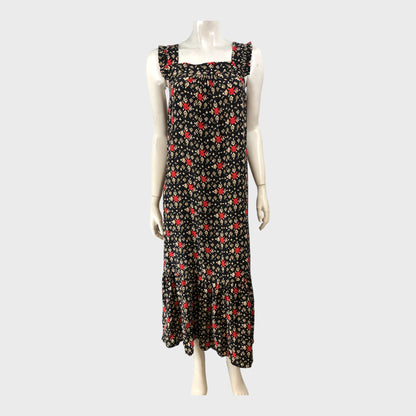 Branded Black Printed Midi Dress - Size 8