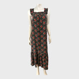 Branded Black Printed Midi Dress - Size 8