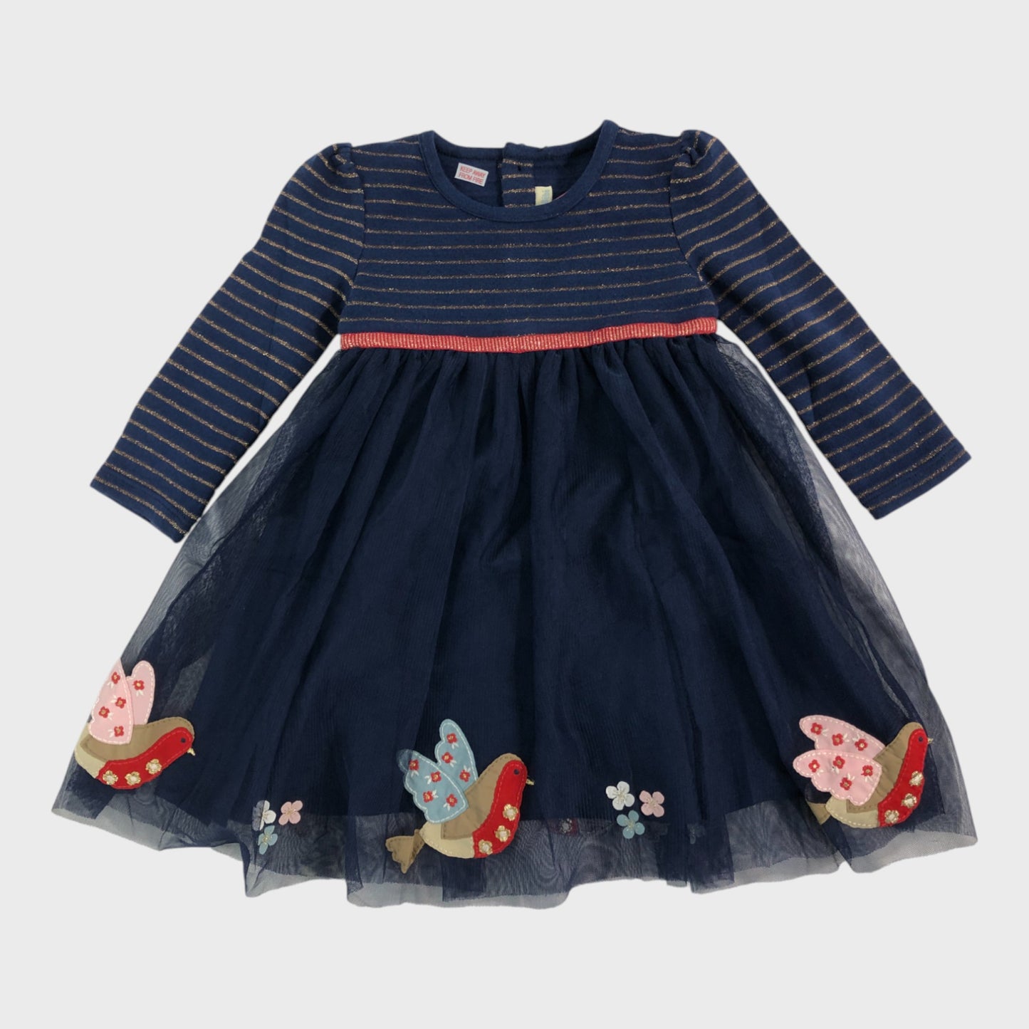 JoJo Maman Bebe Navy Robin Party Dress - 6-12 Months