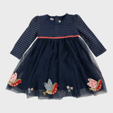 JoJo Maman Bebe Navy Robin Party Dress - 6-12 Months