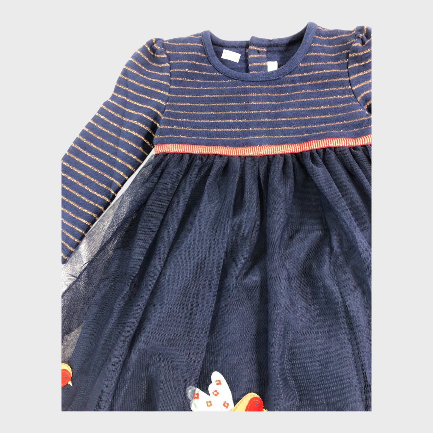 JoJo Maman Bebe Navy Robin Party Dress - 6-12 Months