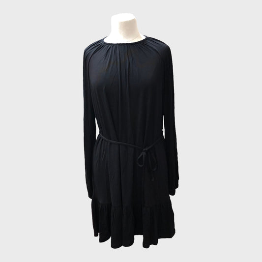 Branded Long Sleeved Black Midi Dress