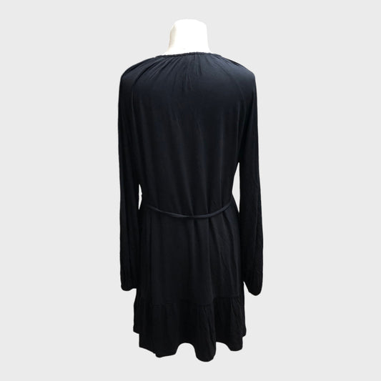 Branded Long Sleeved Black Midi Dress