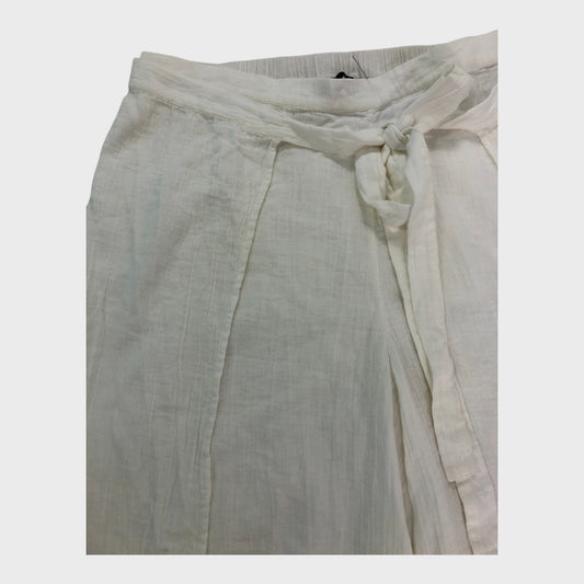 Branded White Cheesecloth Wrap Trousers - Size 16