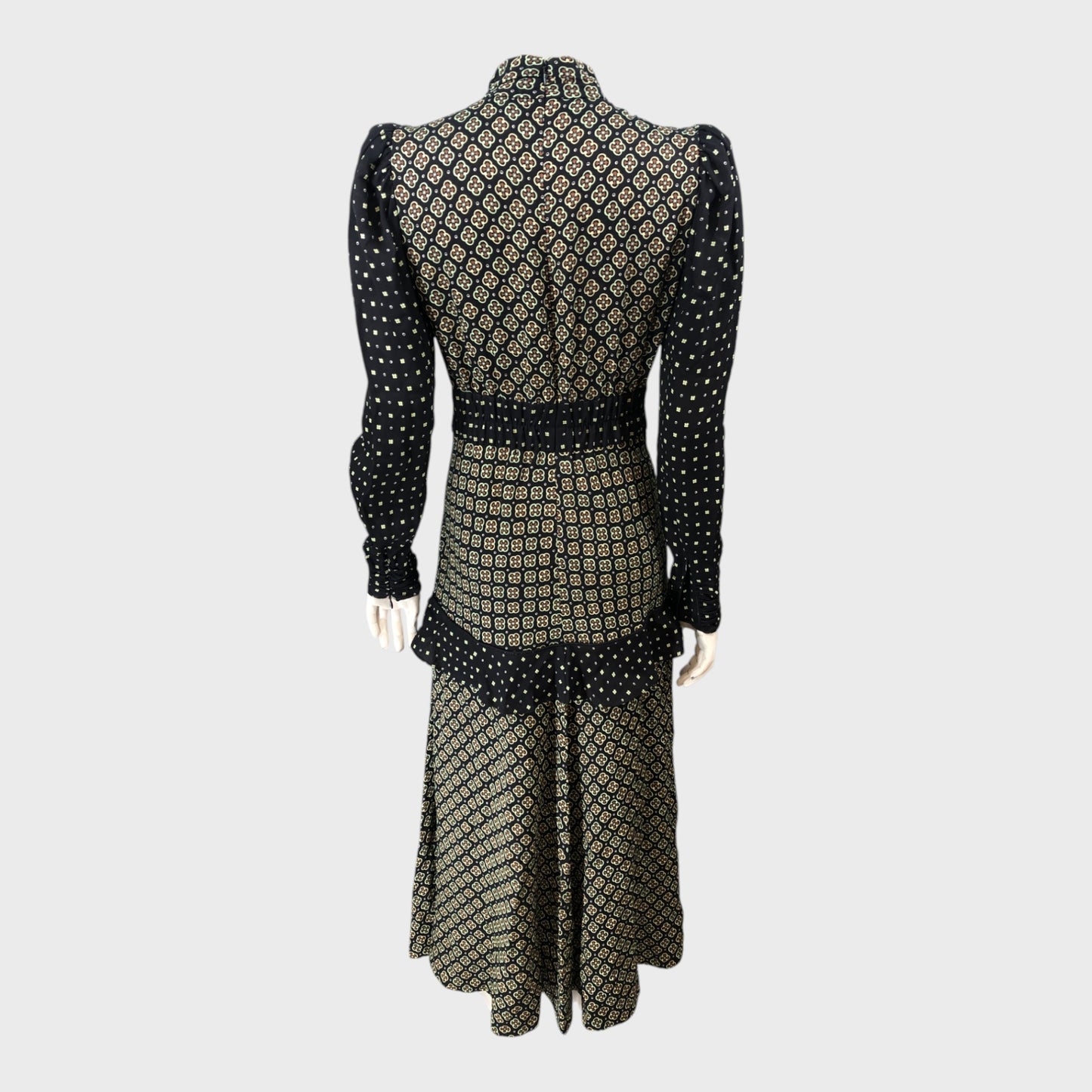 Branded Black Patterned Maxi Dress - Size 8