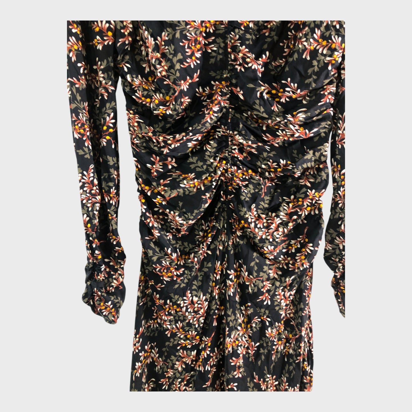 Branded Black Floral Ruched Maxi Dress - Size 8