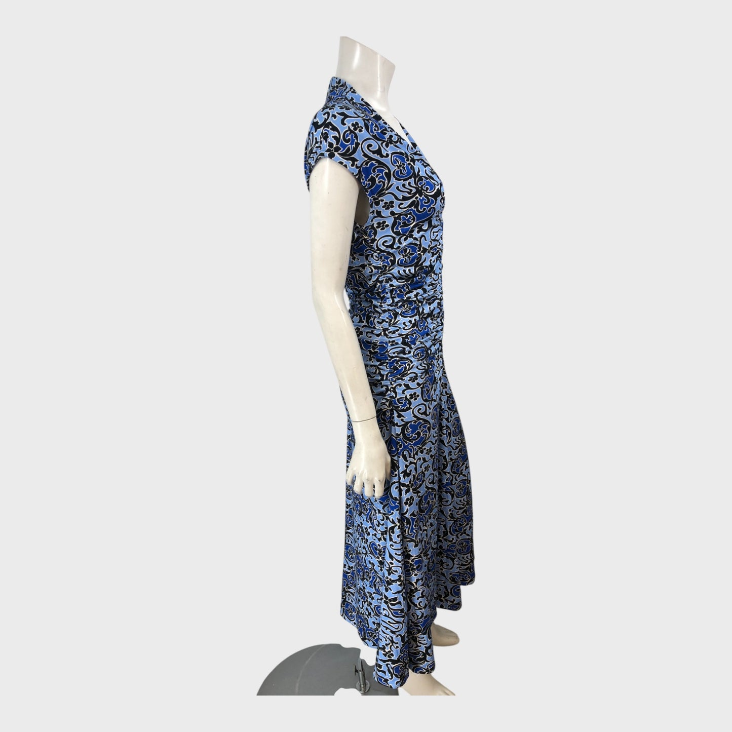 Branded Blue Patterned Midi Dress - Size 8