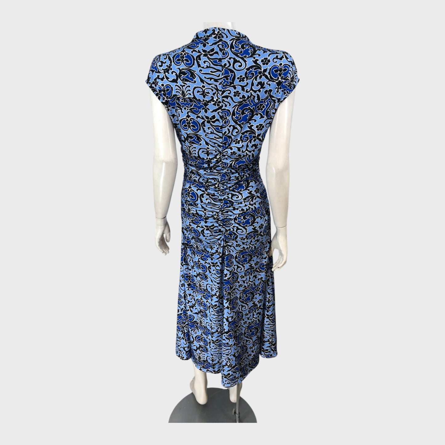 Branded Blue Patterned Midi Dress - Size 8