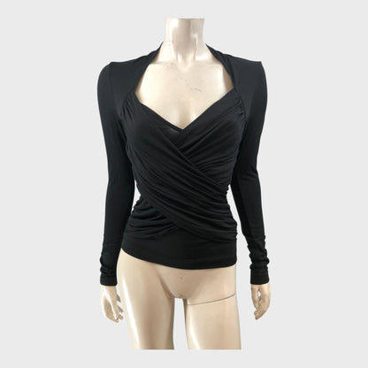 Branded Black Wrap Top - Size 8
