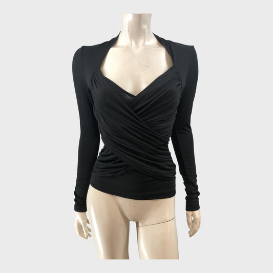Branded Black Wrap Top - Size 8