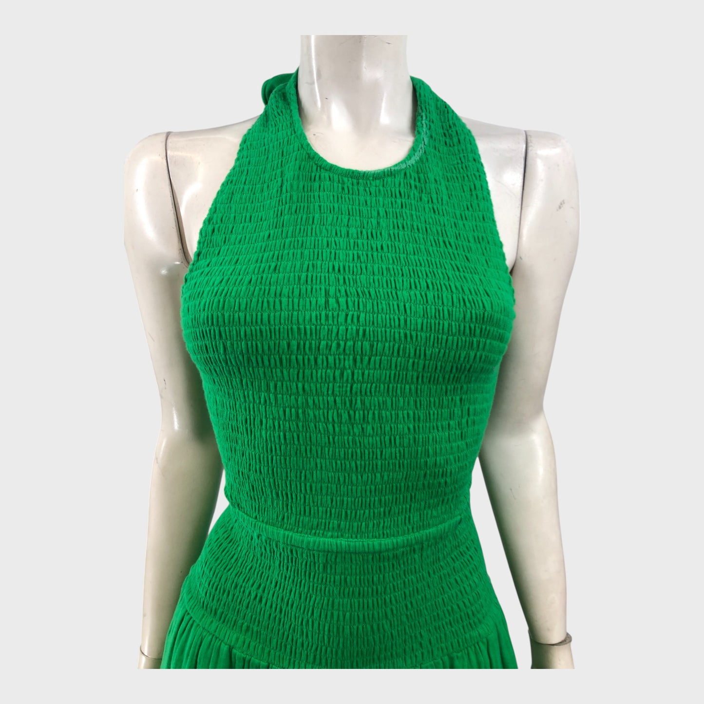 Branded Green Cheesecloth Shirred Jumpsuit