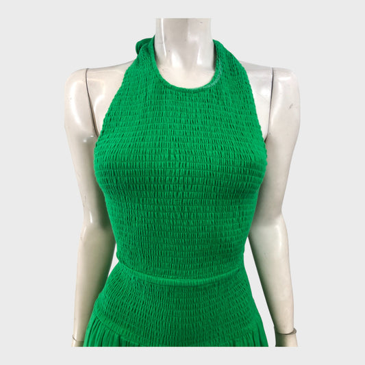 Branded Green Cheesecloth Shirred Jumpsuit