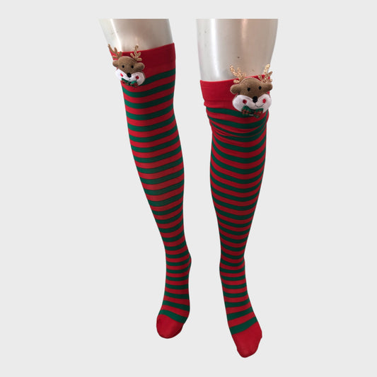 Green and Red Ladies Christmas Over The Knee Socks