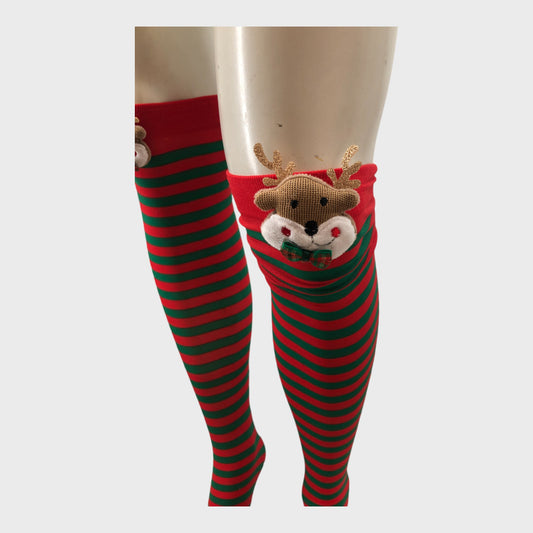 Green and Red Ladies Christmas Over The Knee Socks