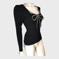 River Island Black Ribbed Embellished Bow Top - Size 12