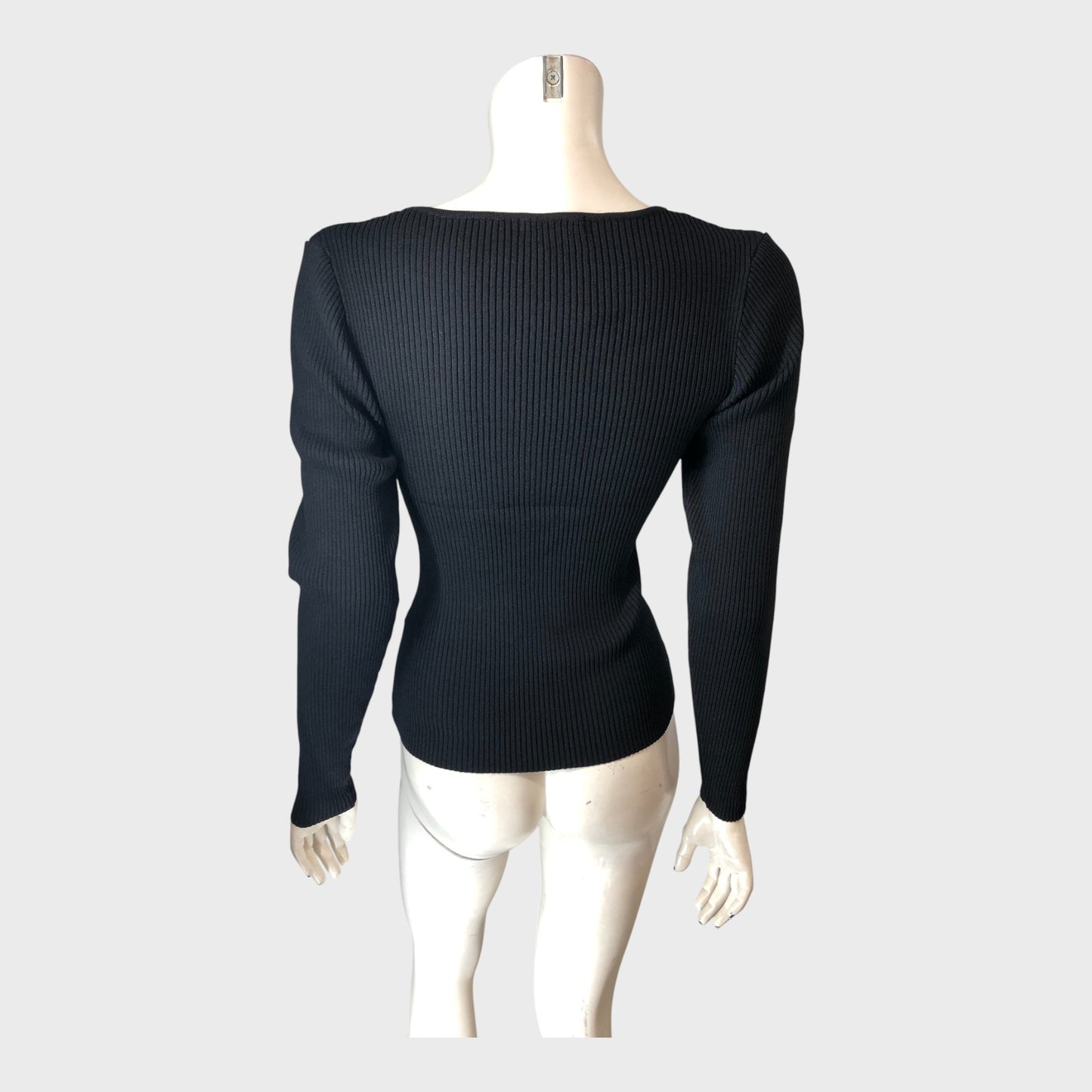River Island Black Ribbed Embellished Bow Top - Size 12