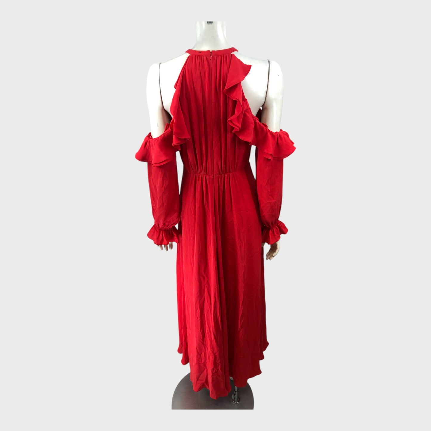 Branded Red Exposed Shoulder Dress - Size 8