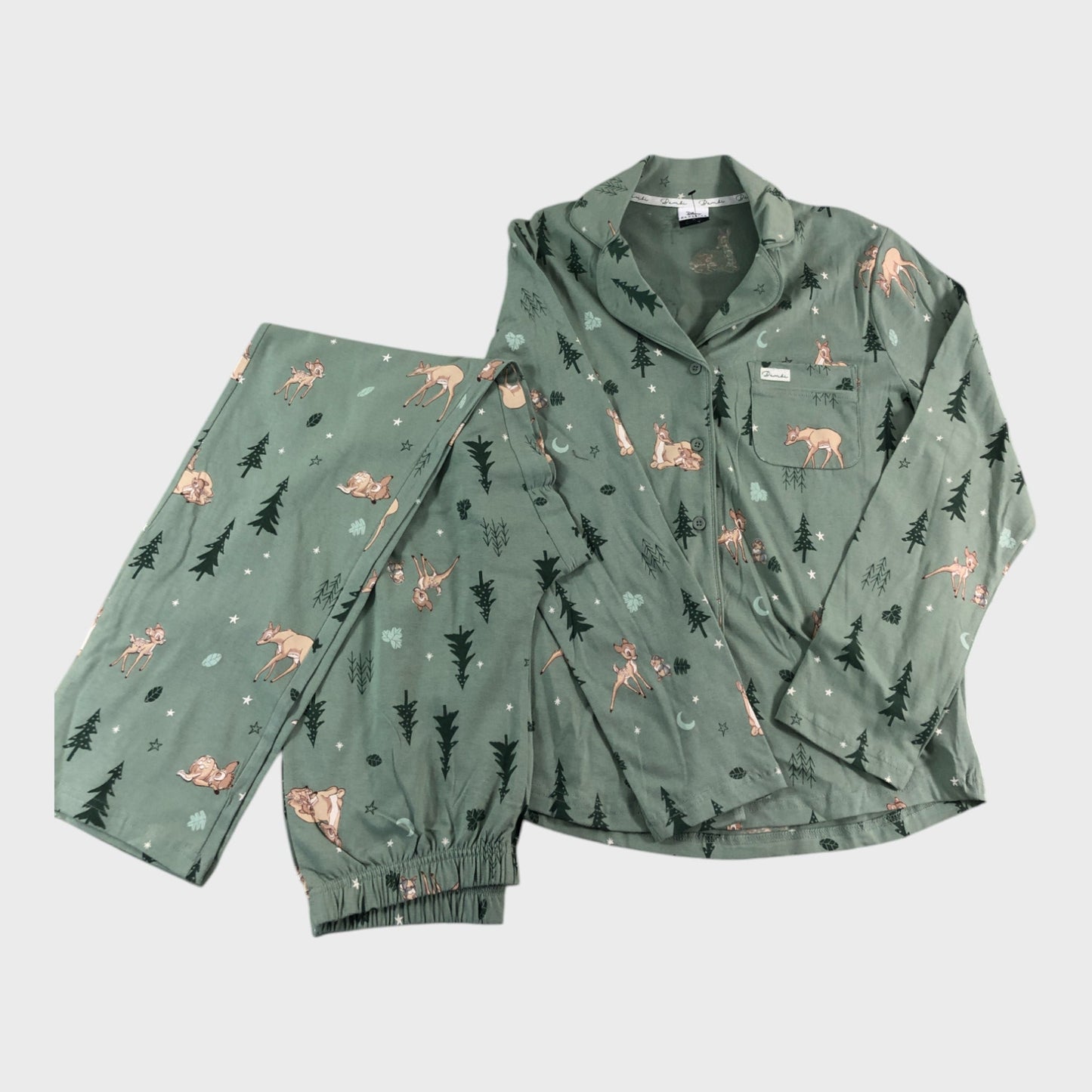 DISNEY Bambi Pyjama Set Green Forest Print