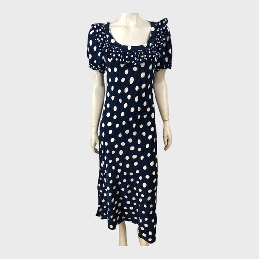 Kitri Navy Polka Dot Midi Dress - Size 10