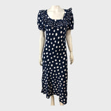 Kitri Navy Polka Dot Midi Dress - Size 10