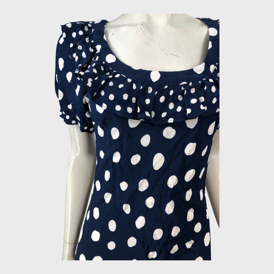 Kitri Navy Polka Dot Midi Dress - Size 10