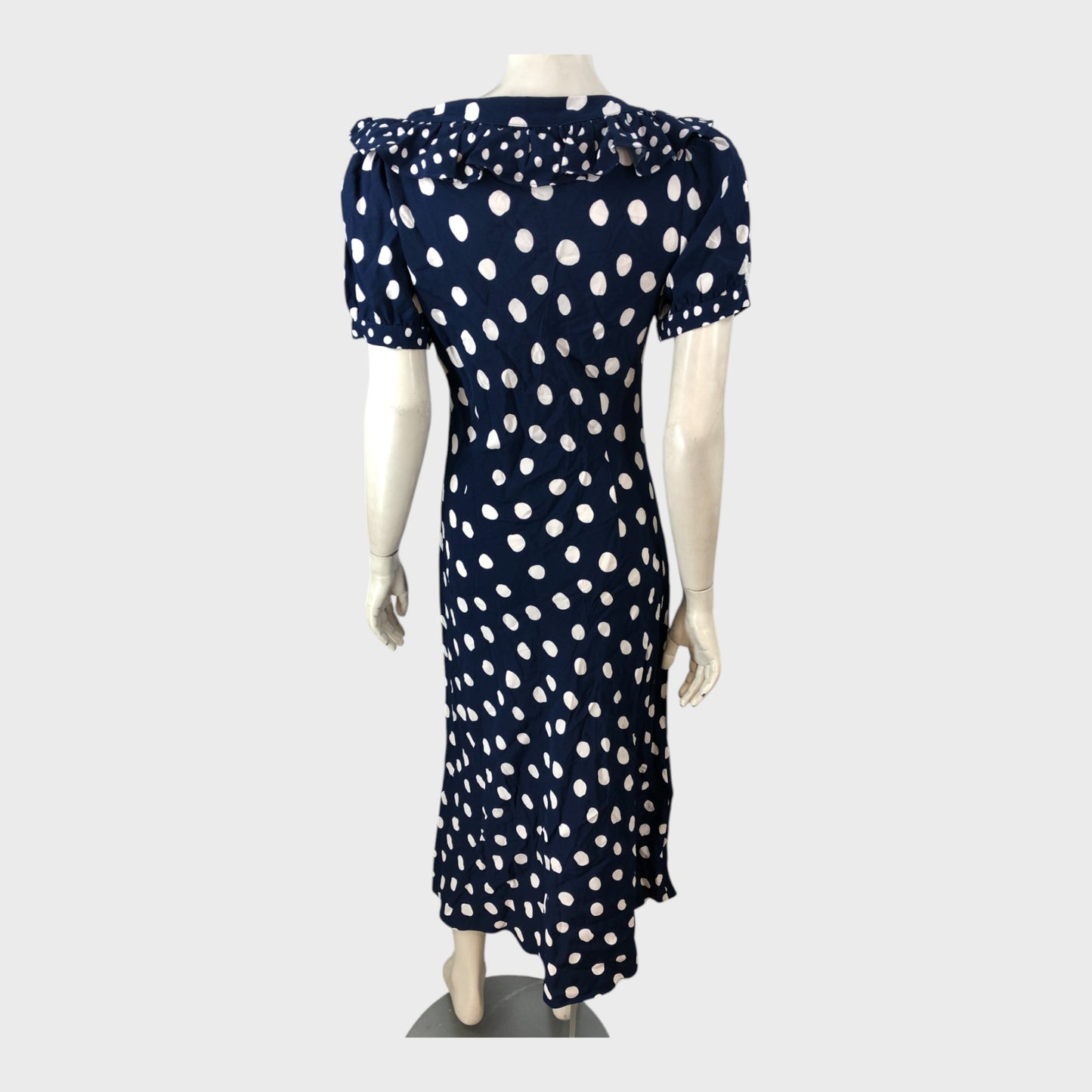 Kitri Navy Polka Dot Midi Dress - Size 10