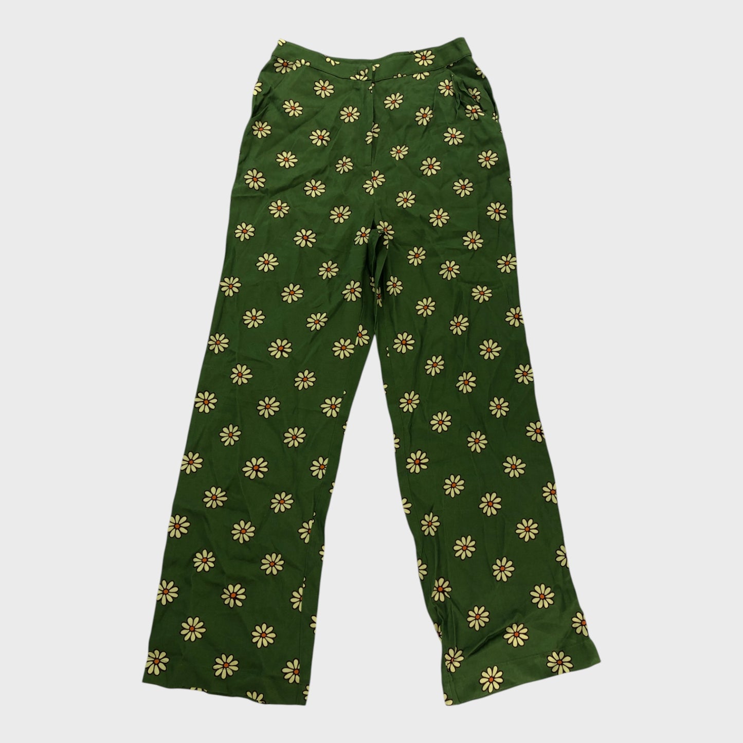 Kitri Green Retro Floral Trousers - Size 10