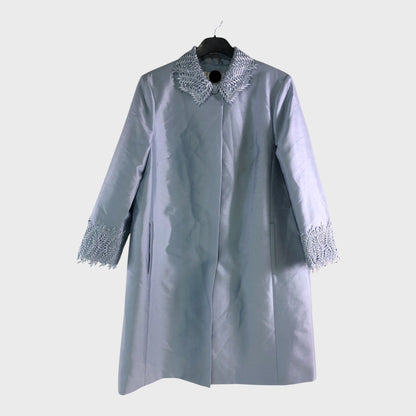 Branded Pale Blue Silk Coat - Size 16
