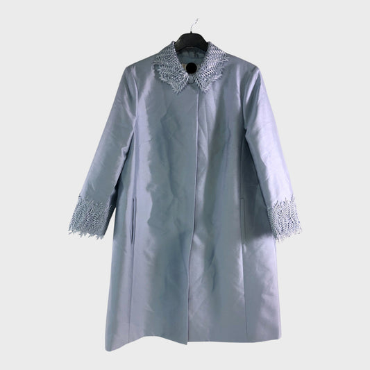 Branded Pale Blue Silk Coat - Size 16