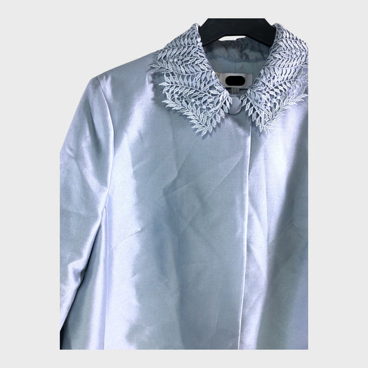 Branded Pale Blue Silk Coat - Size 16