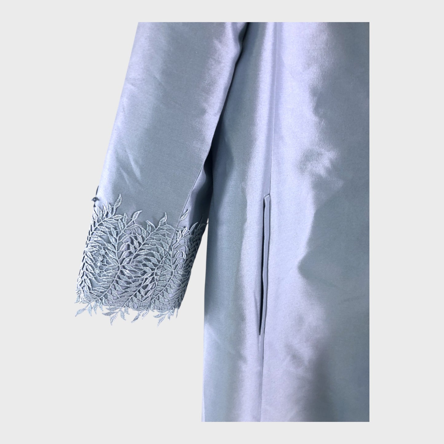 Branded Pale Blue Silk Coat - Size 16