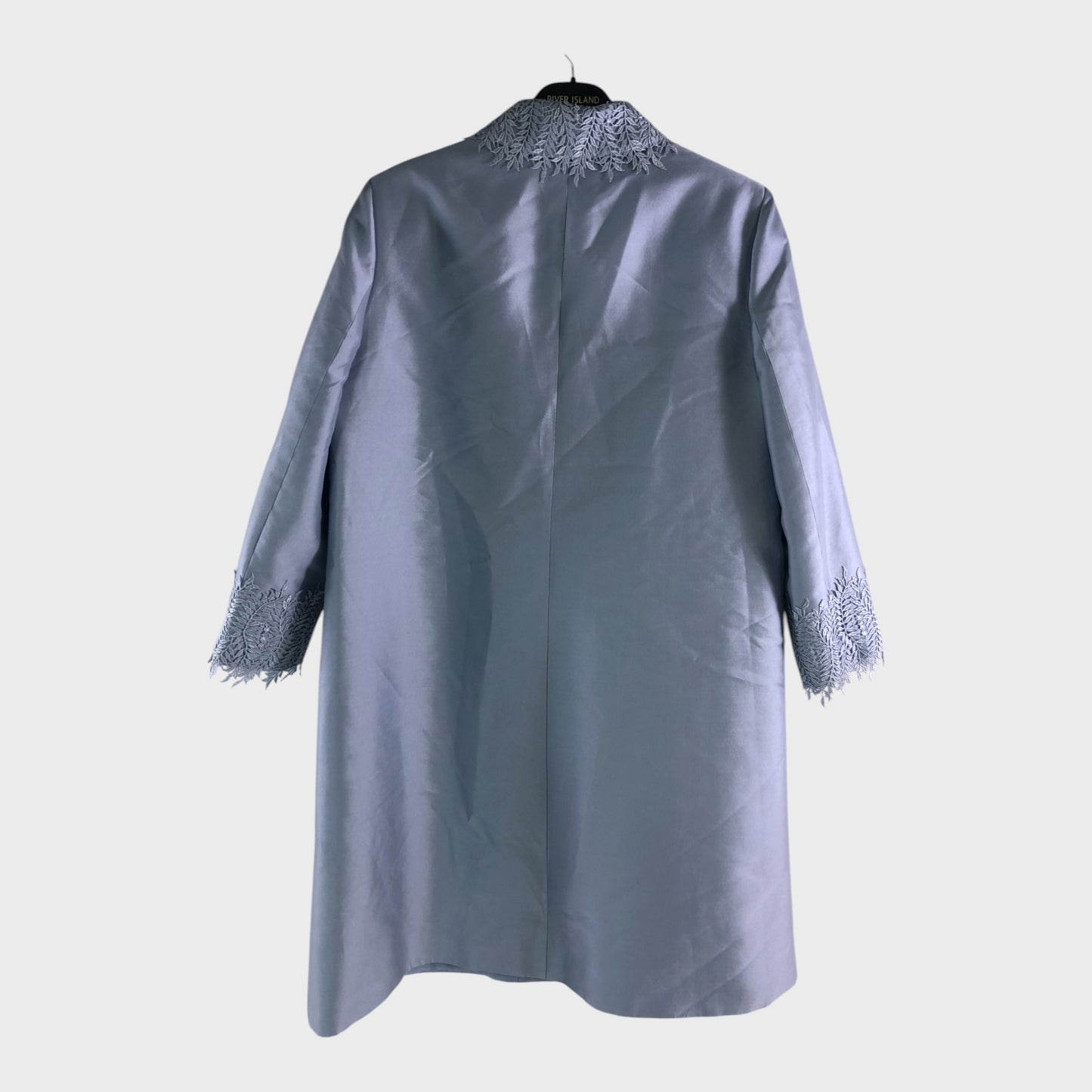 Branded Pale Blue Silk Coat - Size 16
