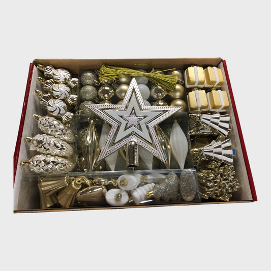 Gold, Silver and White Christmas Ornaments and Decorations Set