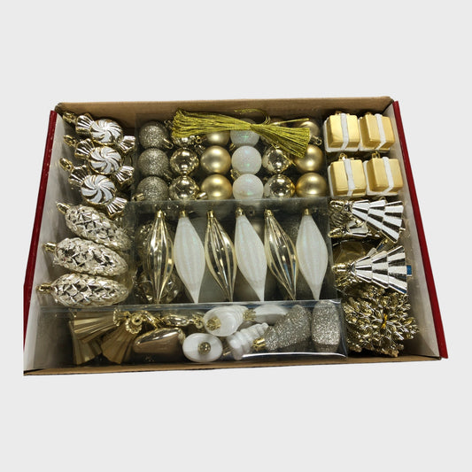 Gold, Silver and White Christmas Ornaments and Decorations Set